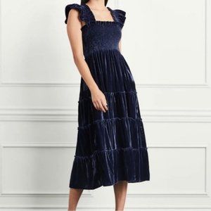 NWT Hill House The Ellie Nap Dress Navy Velvet A-Line Smocked Tiered Midi Dress